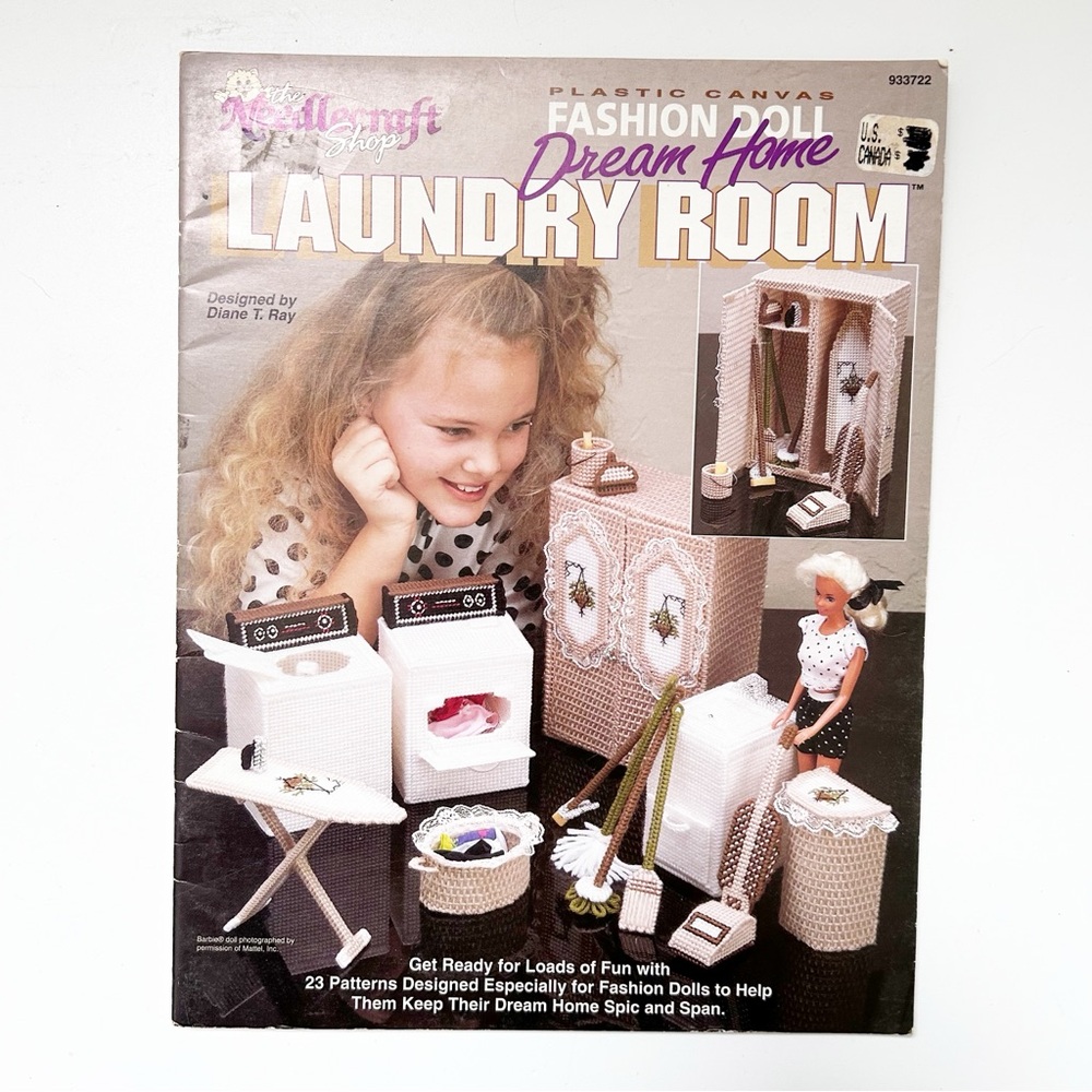 Vintage 90’s Plastic Canvas Pattern Fashion Doll Laundry Room Set 23 Patterns